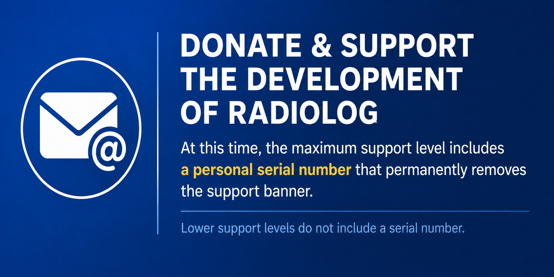 Only supporters at the highest tier receive a personal serial number that removes the support banner