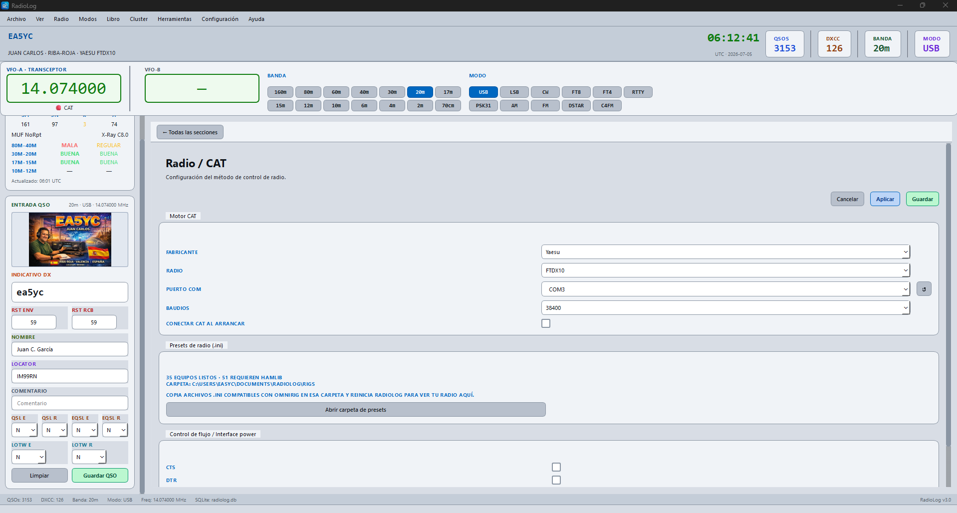 sección CAT dentro de Configuración