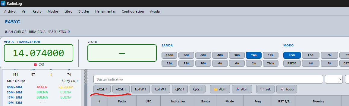 eQSL buttons in the logbook toolbar