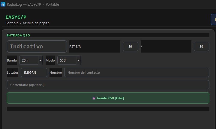 QSO logging panel in activation