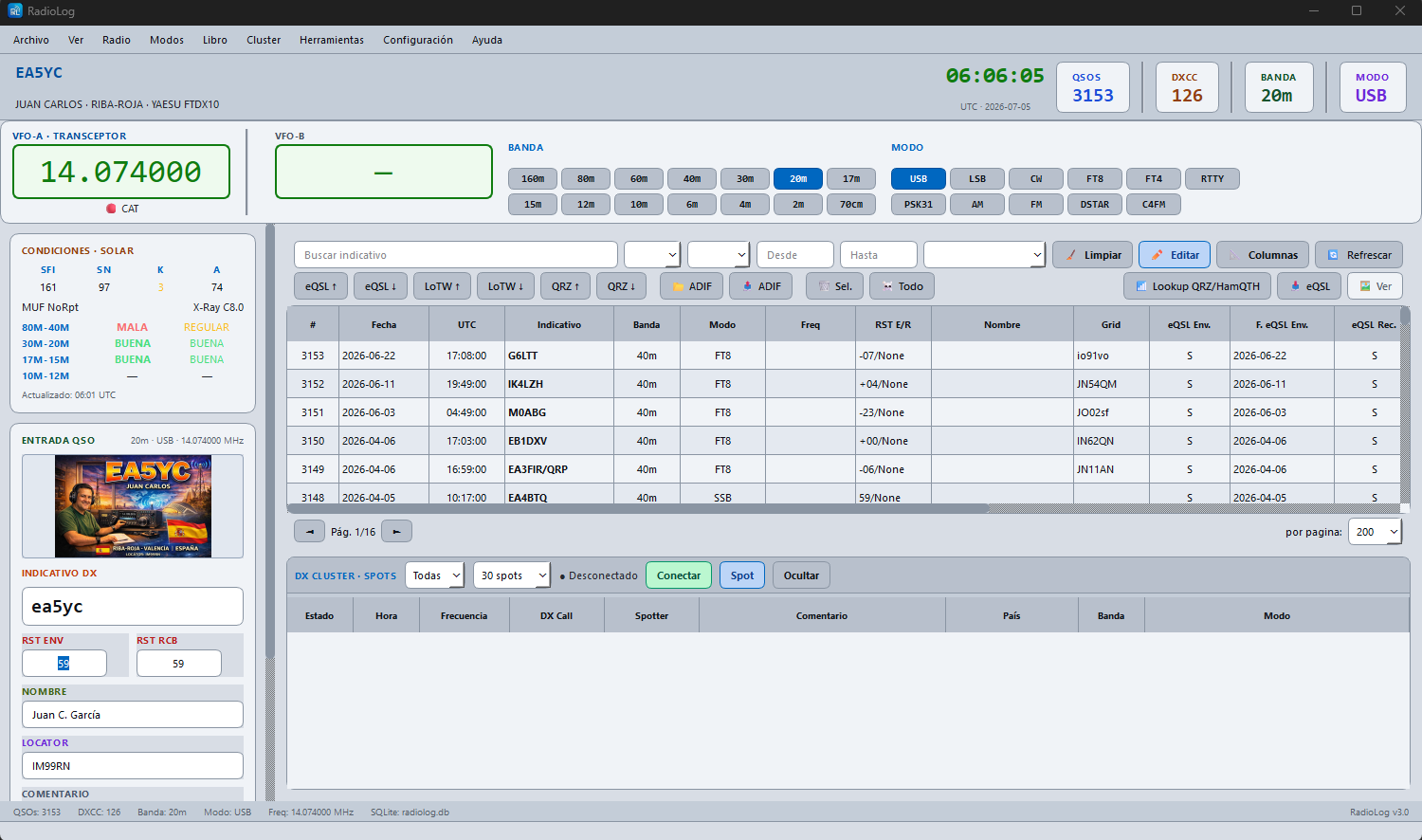 Main window — logbook and capture panel